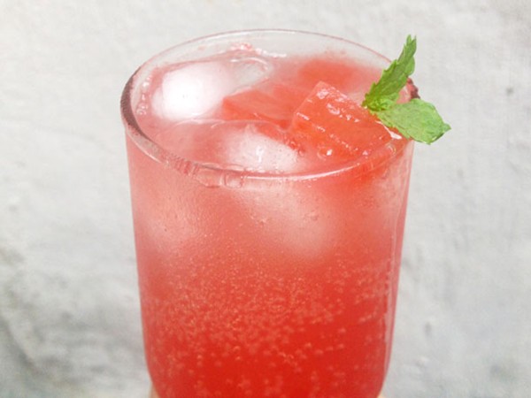 Watermelon-mint shrub with watermelon spoom