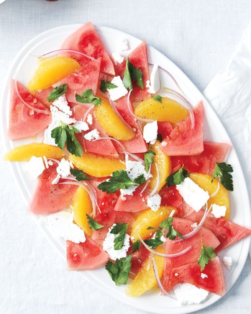 Watermelon, orange, and feta salad