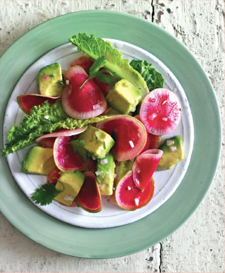 Watermelon radish salad with avocado vinaigrette