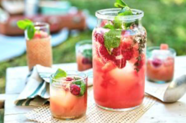 Watermelon, raspberry and thyme shrub punch