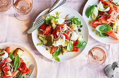 Watermelon, roasted pepper & mozzarella salad
