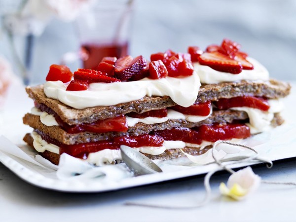 Watermelon, rose and strawberry almond cake