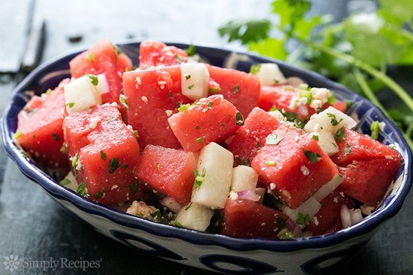 Watermelon salad with cotija, jicama, and lime