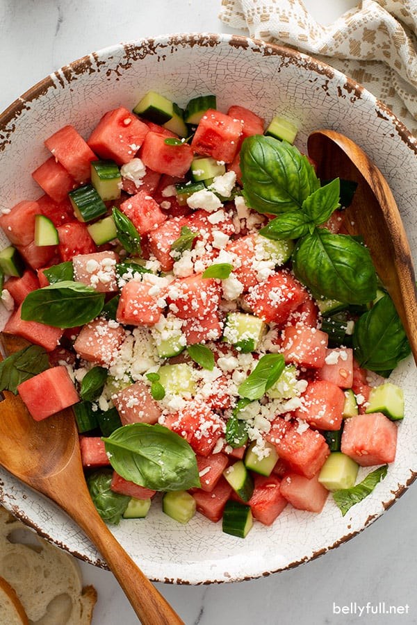 Watermelon salad with cucumber and feta
