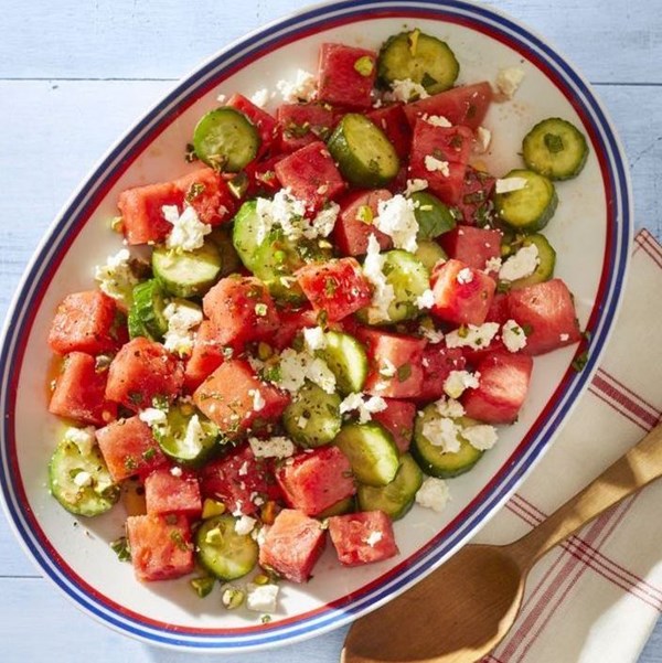 Watermelon salad with feta and mint