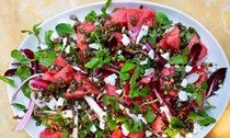 Watermelon, salted ricotta and pumpkin seeds