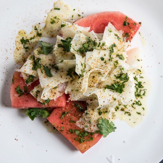 Watermelon slabs with jicama