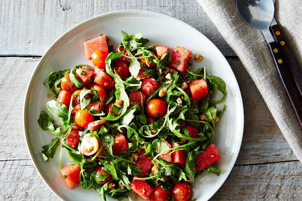Watermelon, tomato, and four-herb salad
