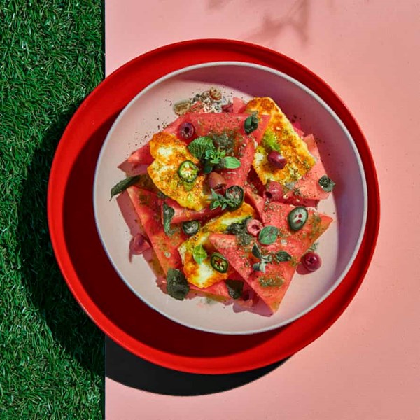 Watermelon with fried halloumi and za'atar