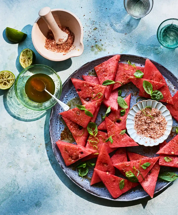 Watermelon with lime syrup and spiced salt