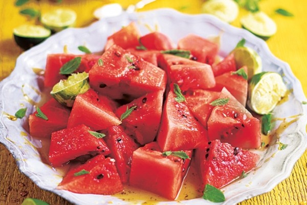 Watermelon with lime vodka dressing