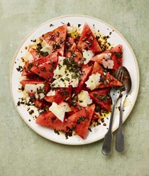 Watermelon with pomegranate and mint sugar