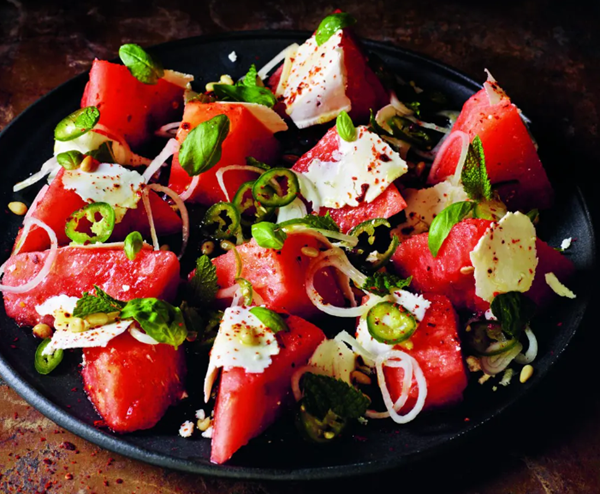Watermelon with ricotta salata & pine nuts