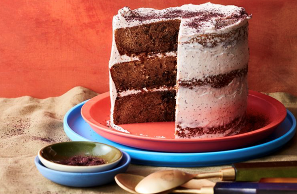 Wattleseed and chai layer cake with hibiscus buttercream