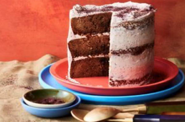 Wattleseed and chai layer cake with hibiscus buttercream