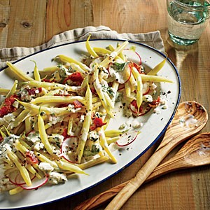 Wax bean and radish salad with creamy parsley dressing