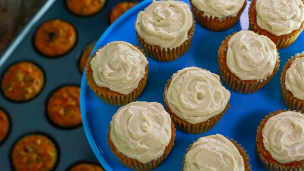 Wedding carrot cupcakes with brown sugar cream cheese frosting