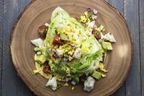 Wedge salad with deviled egg dressing and crab