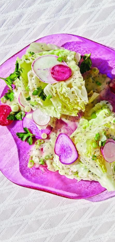 Wedge salad with miso-poppy dressing