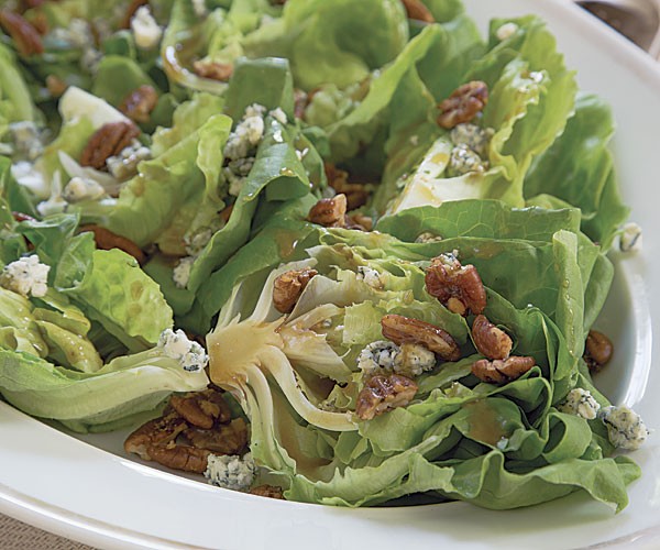 Wedge salad with spicy pecans and blue cheese