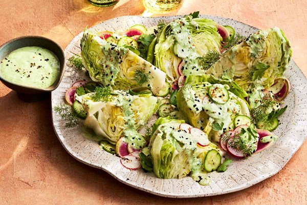 Wedge salad with tahini green goddess dressing