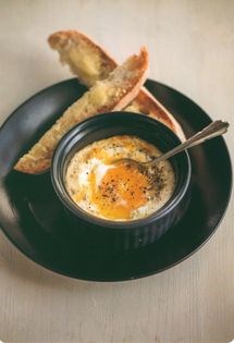 Weekend breakfast anchovy and Parmesan baked eggs