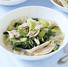 Weeknight chicken noodle soup with ginger & watercress