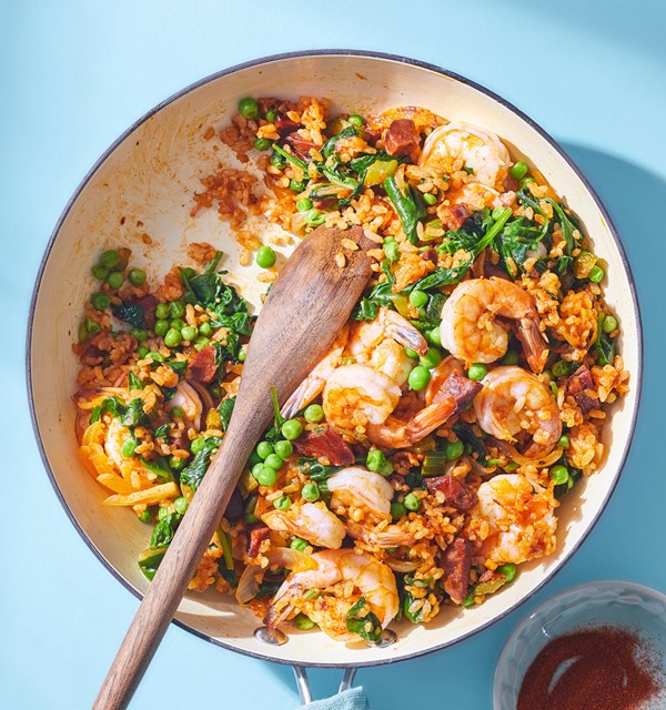 Weeknight chorizo and shrimp paella