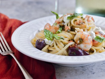 Weeknight linguine with spot prawns and basil