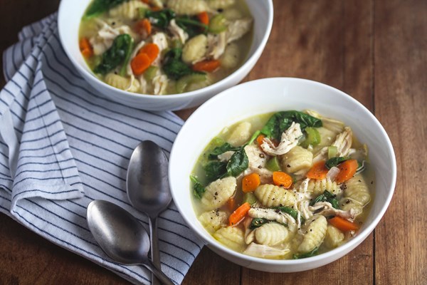Weeknight rotisserie chicken and gnocchi soup