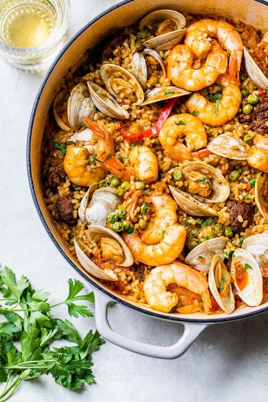 Weeknight seafood paella