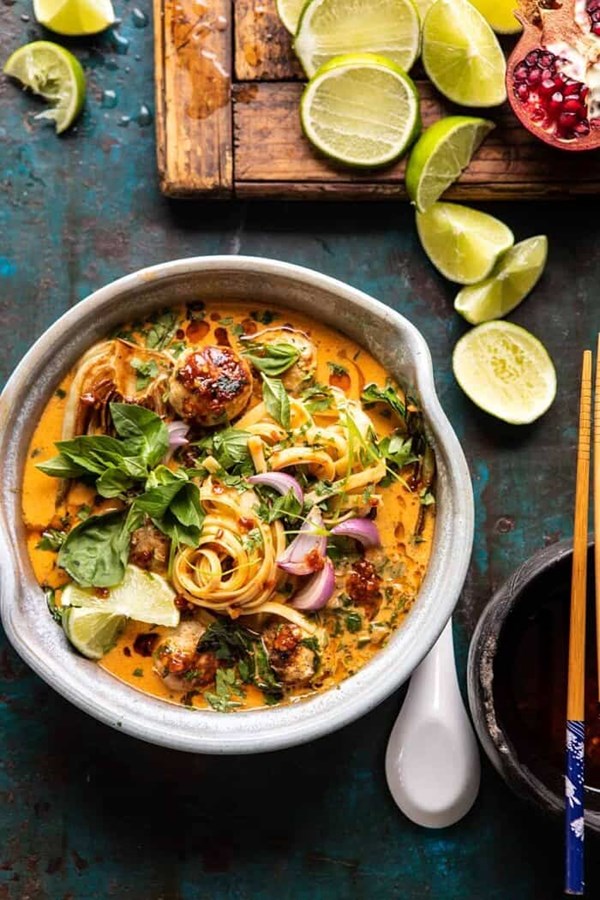 Weeknight Thai chicken meatball khao soi