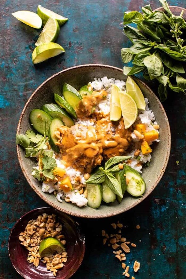 Weeknight Thai peanut chicken with spicy lime mango