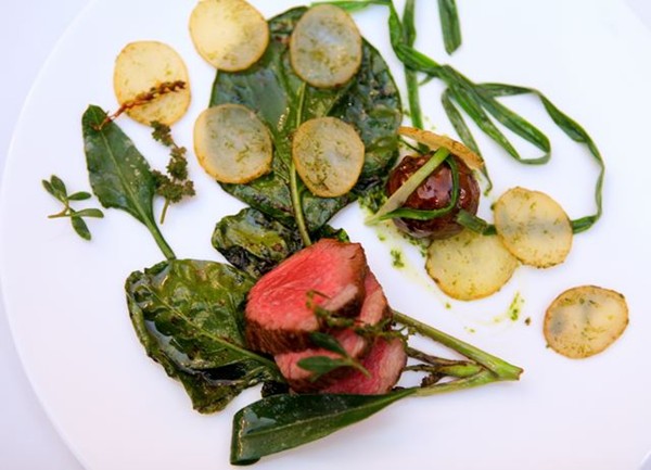 Welsh Lamb rump and faggot, three-cornered leek, Welsh beach vegetables and gutweed potatoes