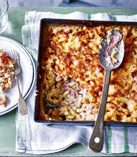 Welsh rarebit and ham hock macaroni cheese