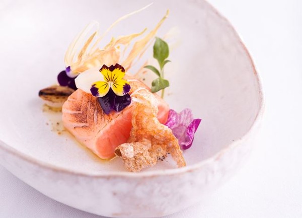 Wester Ross seared salmon loin, fennel pollen and sweet onion