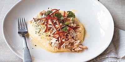 Wet polenta, sand crab, chilli, garlic & basil