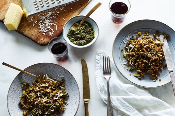 Wheat berries with pistachio pesto