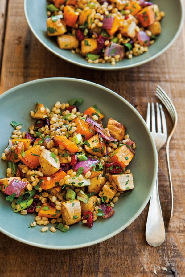 Wheat berries with roasted parsnips, butternut squash & dried cranberries 