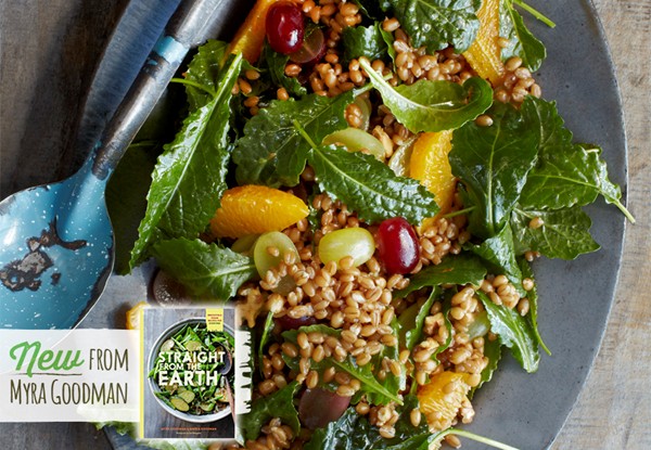 Wheat berry, baby kale, grape, and orange salad