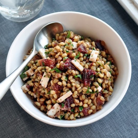Wheat berry salad with blood oranges, feta, and red onion vinaigrette