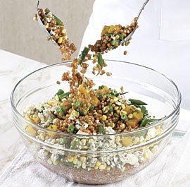Wheat berry salad with green beans and corn