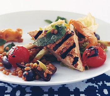 Wheat-berry salad with grilled tofu