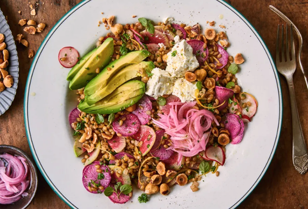 Wheat berry salad with radishes, feta & avocado