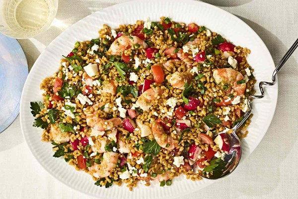 Wheat berry salad with shrimp