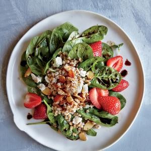 Wheat berry, spinach, and strawberry salad