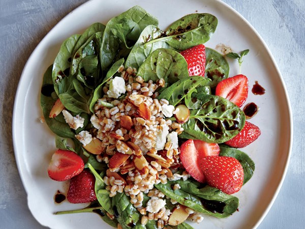 Wheat berry, spinach, and strawberry salad