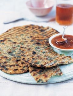 Wheat-flour flat bread with spiced greens