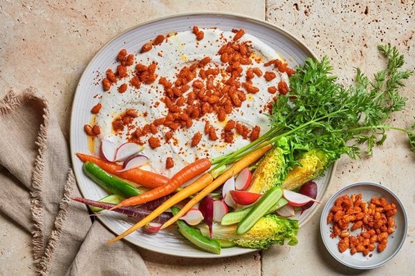 Whipped Bulgarian feta with crispy beans 