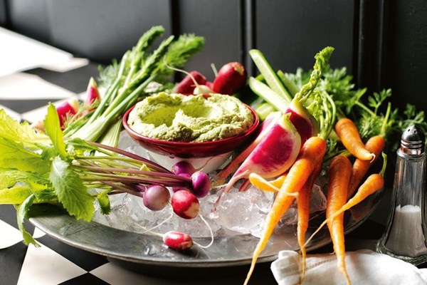 Whipped edamame, avocado, herbs and cruditês